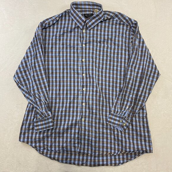 MINE Men’s Long Sleeve Classic Fit Orange Blue Checked Button Down Shirt Sz 2XB - Picture 1 of 11